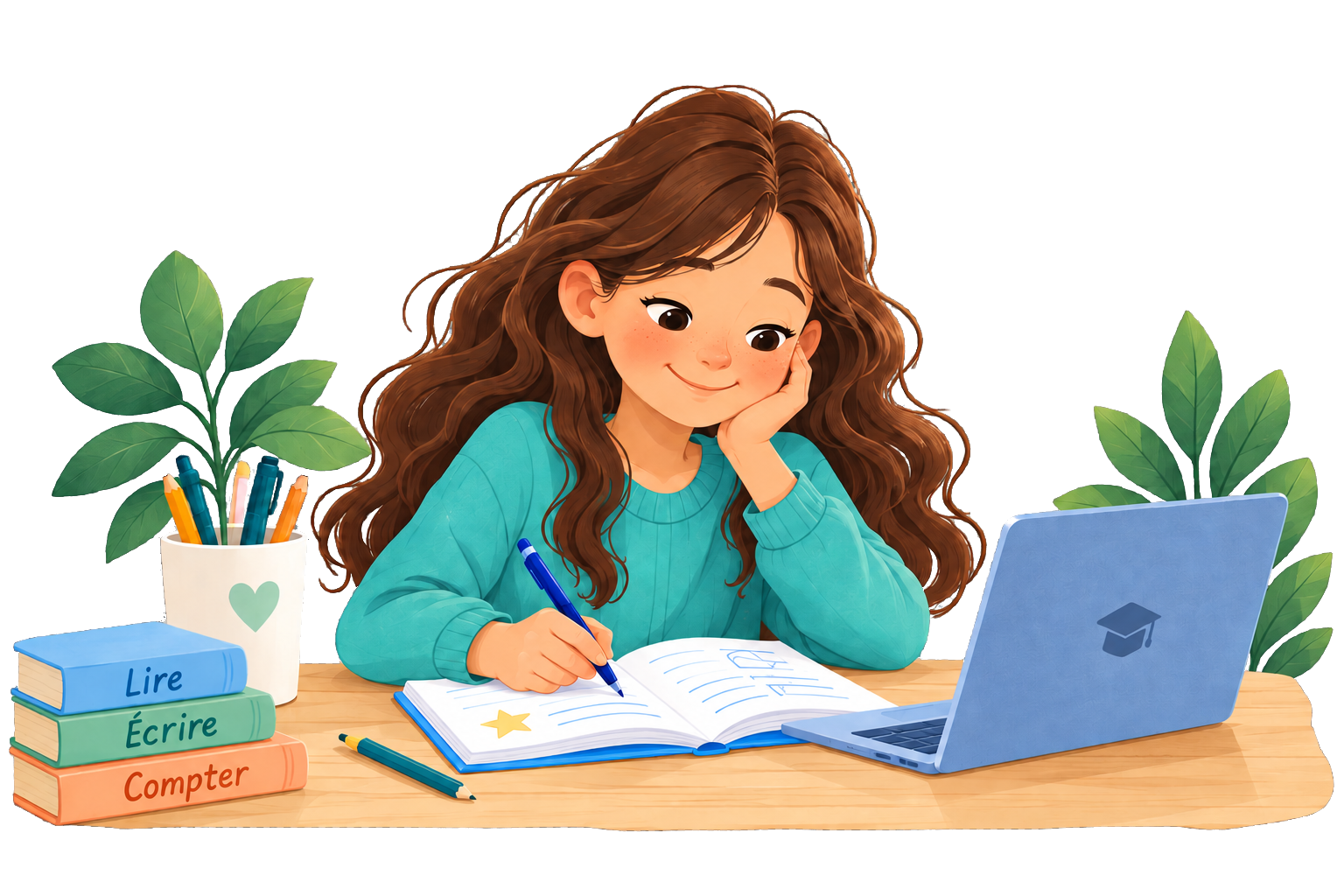 Enfant qui étudie avec plaisir et confiance